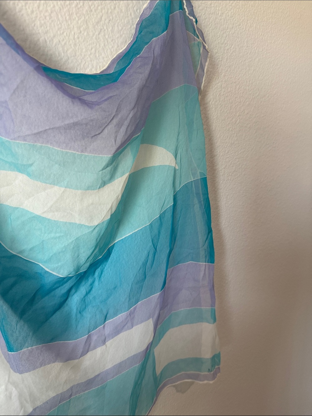 Vintage Scarves by Vera Silk-Blend Square Scarf Blue Purple Wave Print - Picture 3 of 4